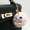 Colored Genuine Rabbit Fur Pom Ball Crystal Pendant Keychain